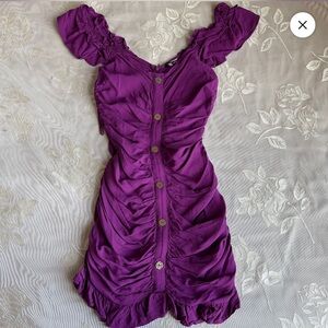 Zara Deep Purple Ruched Mini Dress with Buttons